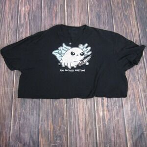 Hot Topic Shirt Womens 2XL Black Axolotl Questions Cute Graphic Cropped Tee Top